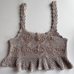 Free People Taupe Crochet Crop Top
